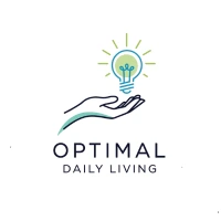 Logo for "Optimal Daily Living" featuring a hand holding an illuminated lightbulb, symbolizing ideas, solutions, or well-being.